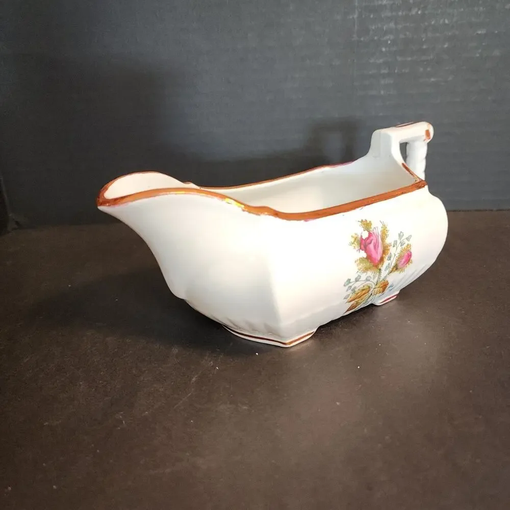 Vtg Royal Ironstone China England-W. H. Grindley Gravy Boat Roses Copper Luster